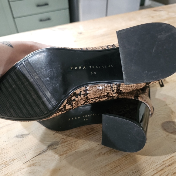 Zara Snakeskin Trendy Block Heel Zip Ankle Pointed Toe - Picture 12 of 12